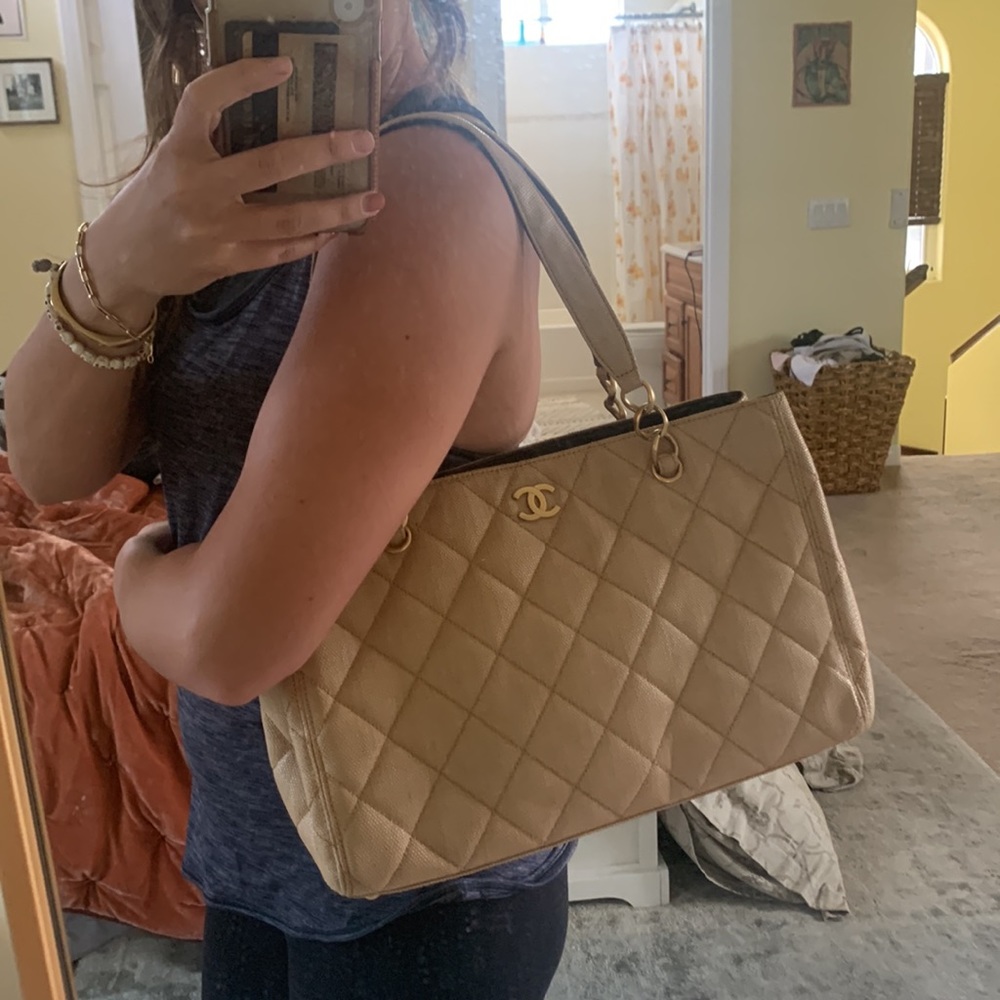 Authentic CHANEL beige canvas tote bag 15 L × 9 1/2  tall - Picture 10 of 13